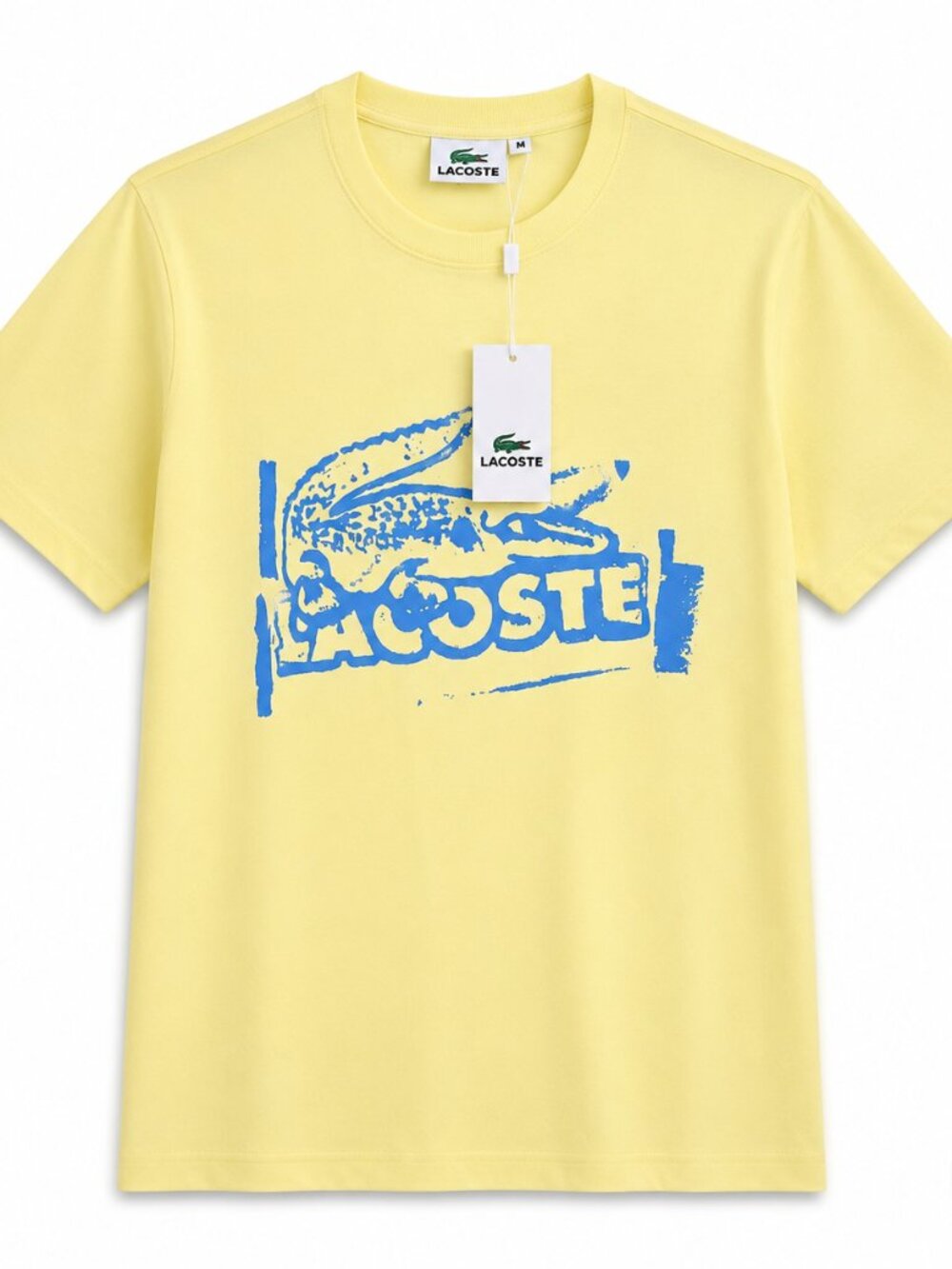 Lacoste Men’s Yellow Blue Crocodile Logo Graphic T-Shirt Crew Neck